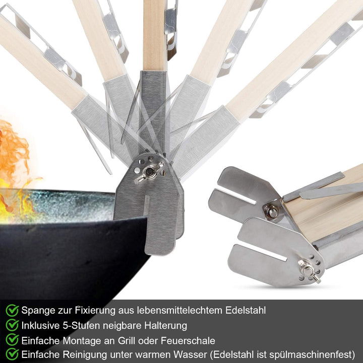 Lachsbrett, Flammlachs-Bretter, Zedernholz, neigbare Edelstahl-Halterung, 4er-Set (Flammlachsbretter