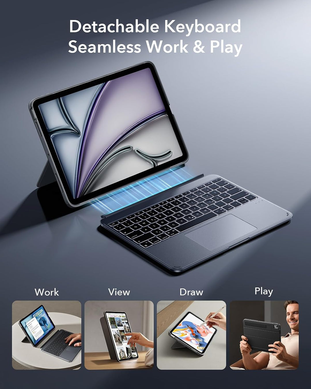 ESR Hülle mit Tastatur für iPad Air 13" (M4/M3/M2) 2026~2024 – Magnetisch abnehmbare Tastatur, Hoch/