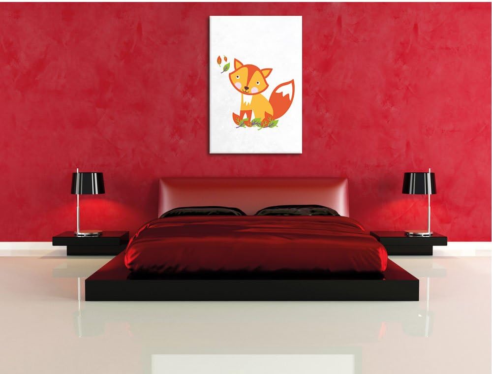 Pixxprint Niedlicher Fuchs in Laub Haufen als Leinwandbild/Grösse: 100x70 cm/Wandbild/Kunstdruck/fer