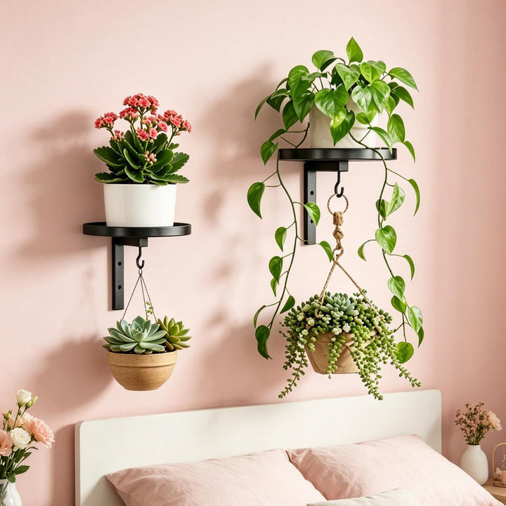 Wandbehang Pflanzenständer, 2 Stück Blumenständer Wandmontage Set Pflanzenregal aus Metall mit Haken