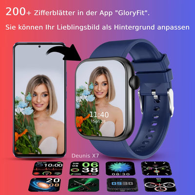 Deunis X7 Smartwatch mit Telefonfunktion 1,85 Zoll Damen Herren, Fitness Tracker, Schlafmonitor, Sch