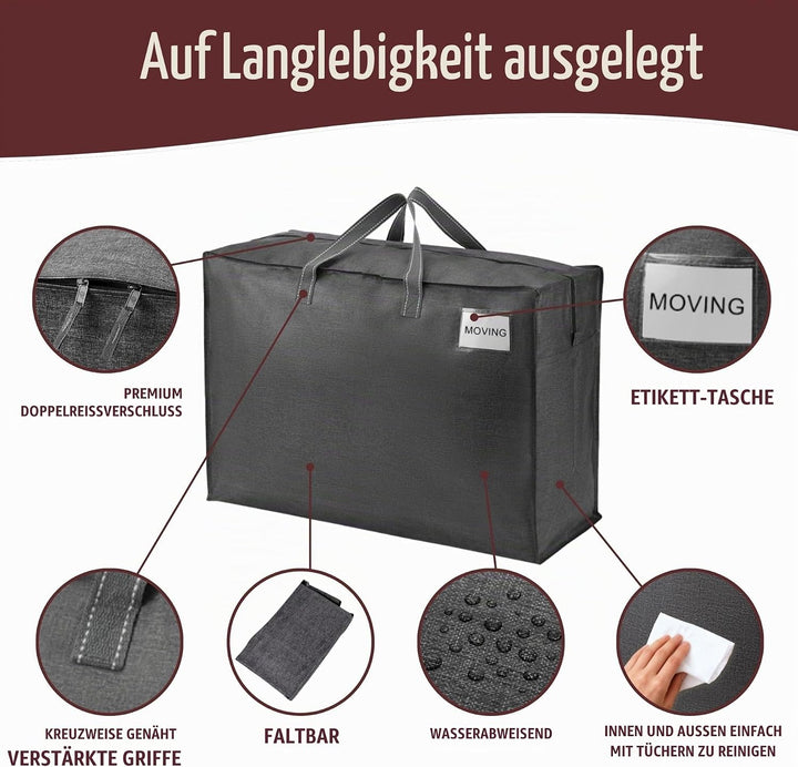VENO 105 Liter Extra Gross Aufbewahrungstasche mit starke Griffe und Reissverschlüssen für Umzug, Ca