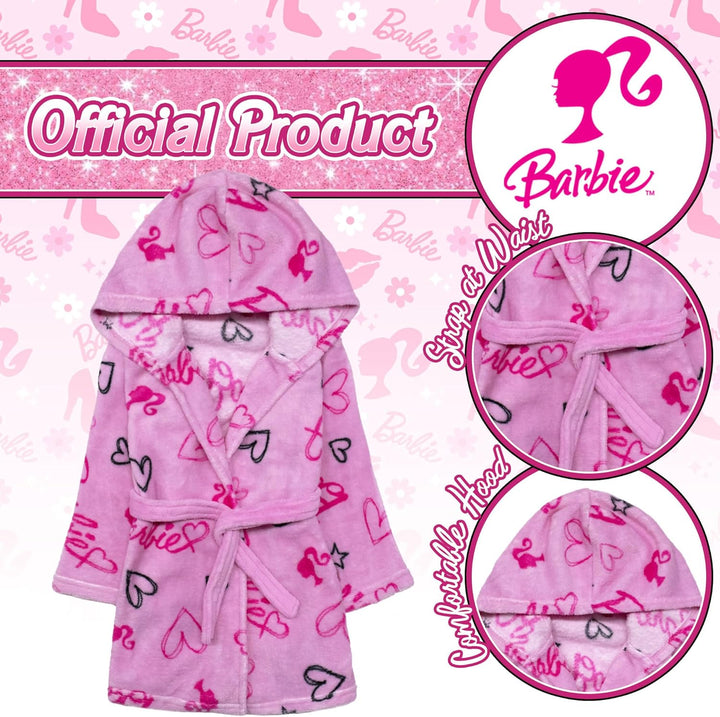 Barbie Bademantel Kinder Mädchen Kapuzenbademantel 4-10 Jahre Schwimmbad Sauna Pool, warm Flauschig