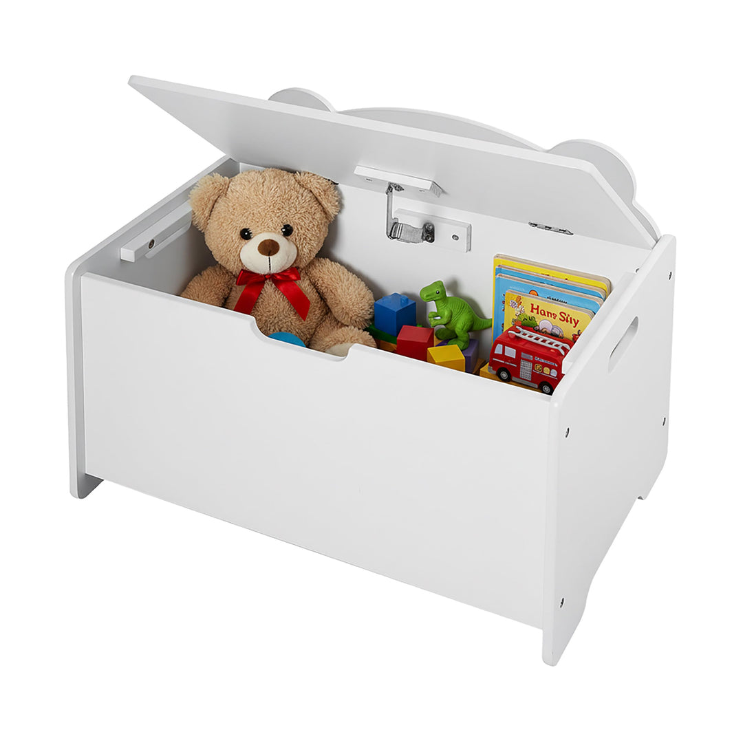 Relaxdays Spielzeugtruhe Bären-Design, Spielzeugkiste mit Deckel, HBT 48x60x38 cm, Kinderzimmer, Spi
