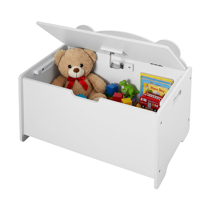 Relaxdays Spielzeugtruhe Bären-Design, Spielzeugkiste mit Deckel, HBT 48x60x38 cm, Kinderzimmer, Spi