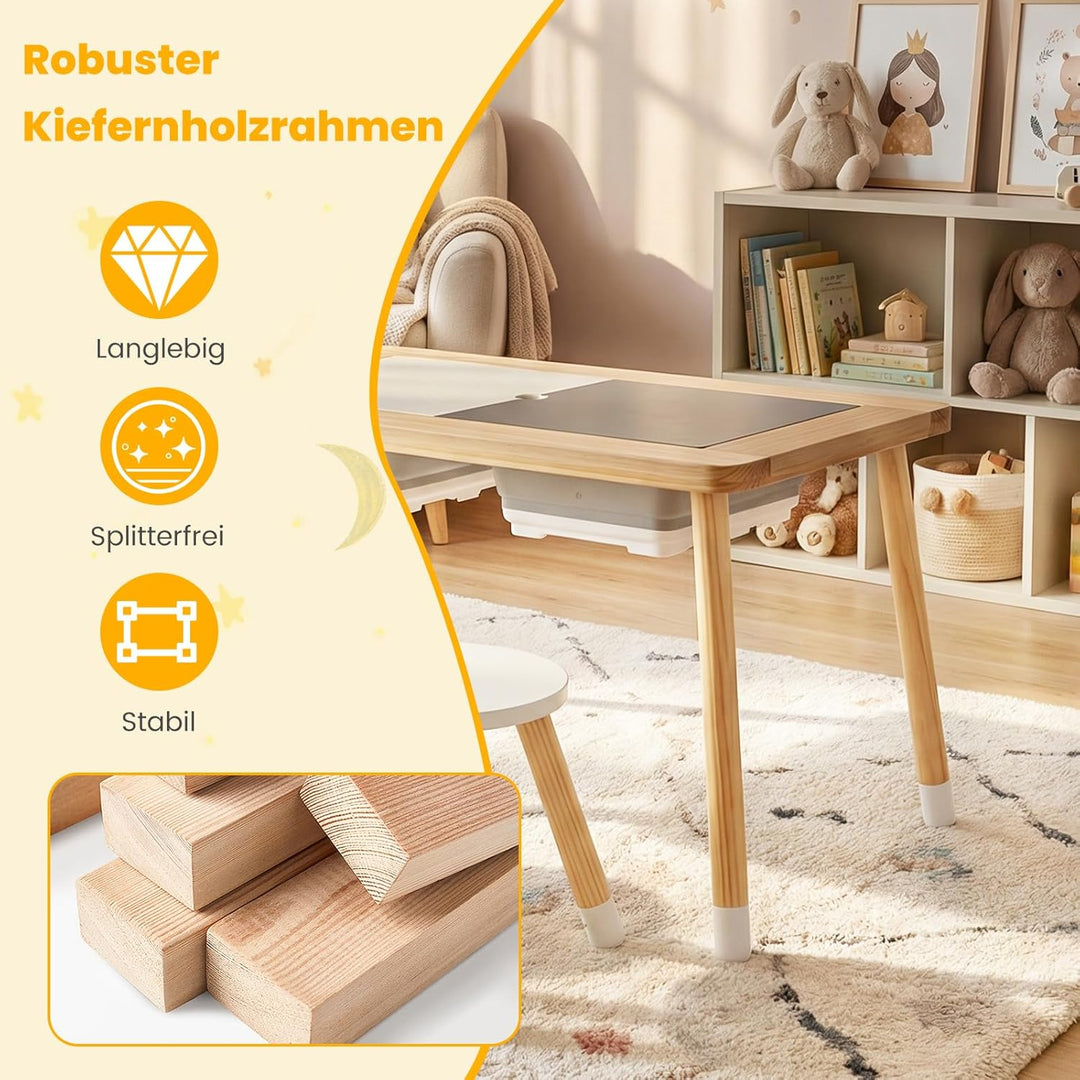 COSTWAY 6 in 1 Kinder Spieltisch, sensorisch Tisch mit doppelseitigen Tischplatte & 2 faltbaren Behä