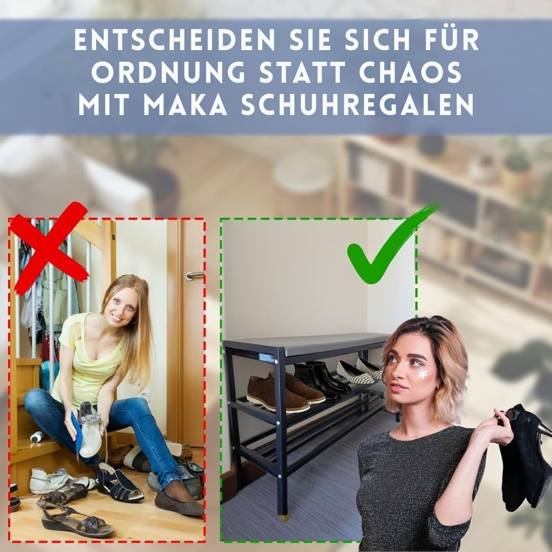 Maka Schuhregal Platzsparend, Schuhregal Mit Sitzbank Metall Schwarz, Shoe Rack Outdoor Wetterfest,