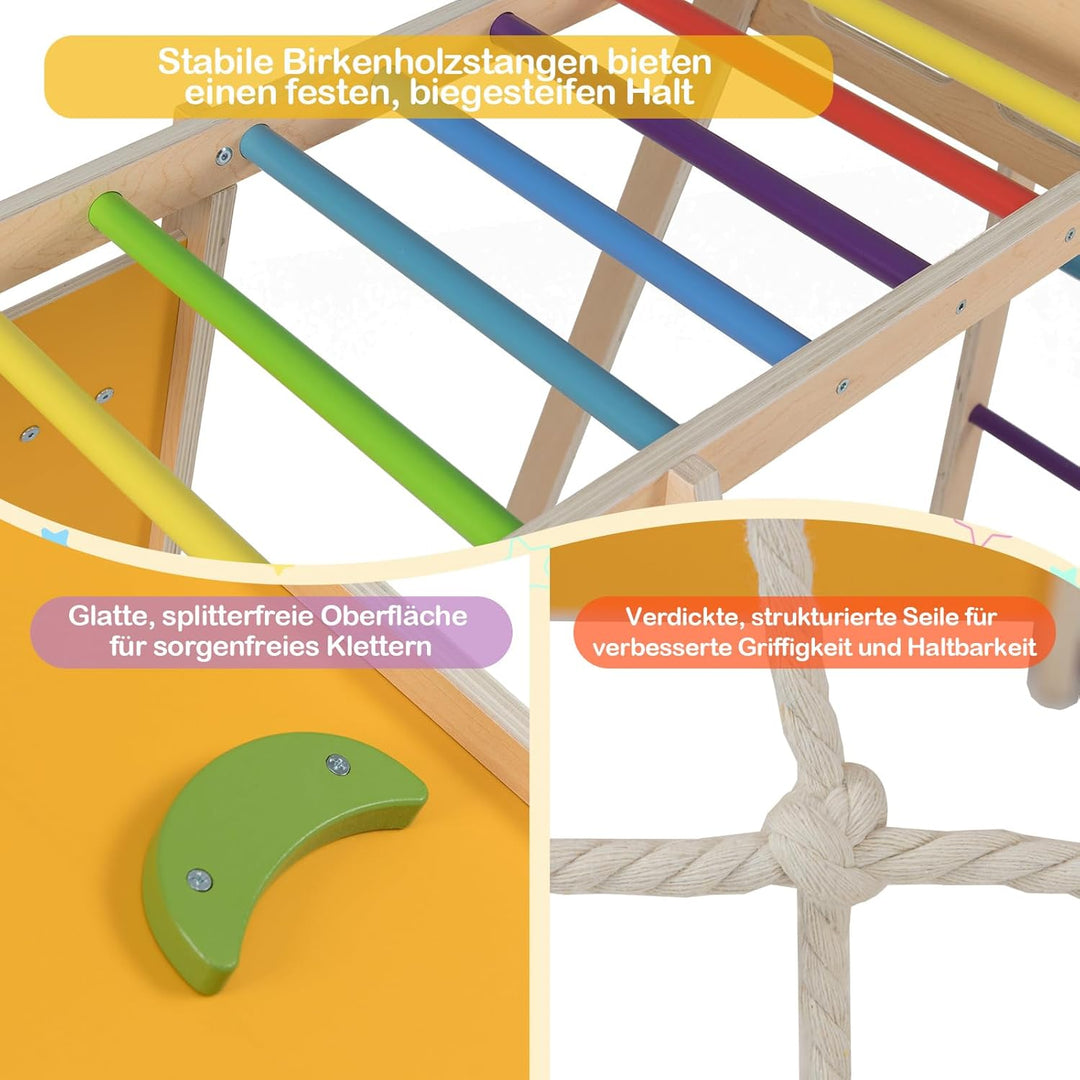 COSTWAY Klettergerüst Indoor, 6 in 1 Kletterleiter & Kletterstrick & Kletterfelsen & Rutsche & Affen
