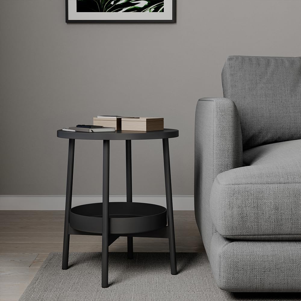 Vicco Beistelltisch Riono, Schwarz, 40 x 40 cm mit zusätzlicher Ablagefläche, Schwarz