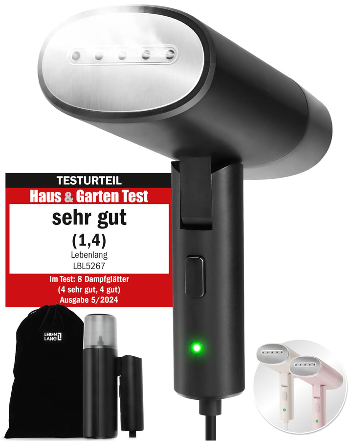 LEBENLANG Steamer Dampfglätter Reise - Kompakt Faltbar & Inkl. Reise Set I Hand Reisesteamer mini ha