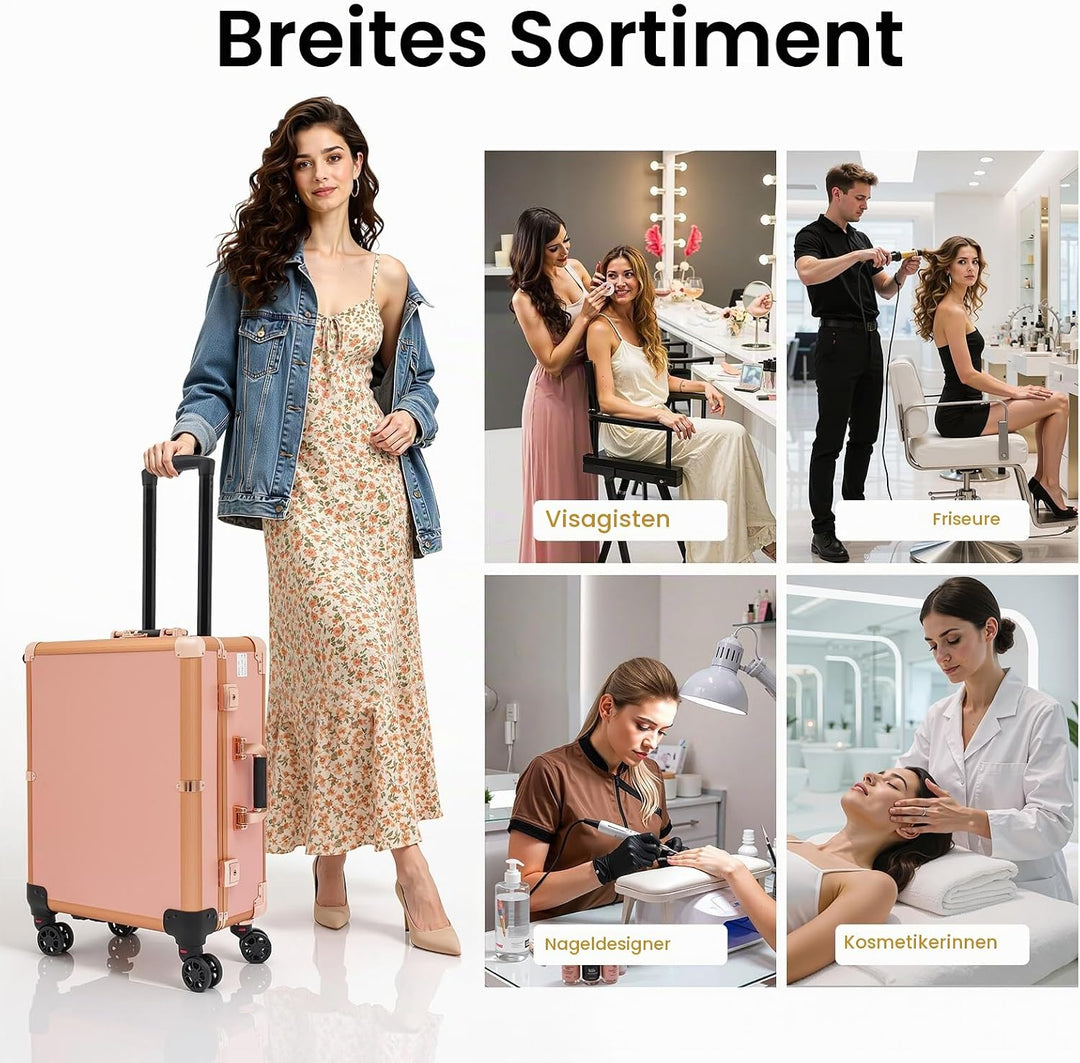 Kosmetikkoffer Trolley Schminkkoffer mit Beleuchtung &amp; Spiegel, Make up Koffer mit verstellbare Bein