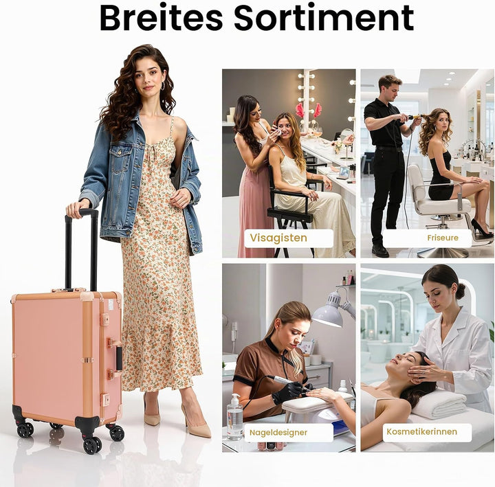 Kosmetikkoffer Trolley Schminkkoffer mit Beleuchtung &amp; Spiegel, Make up Koffer mit verstellbare Bein