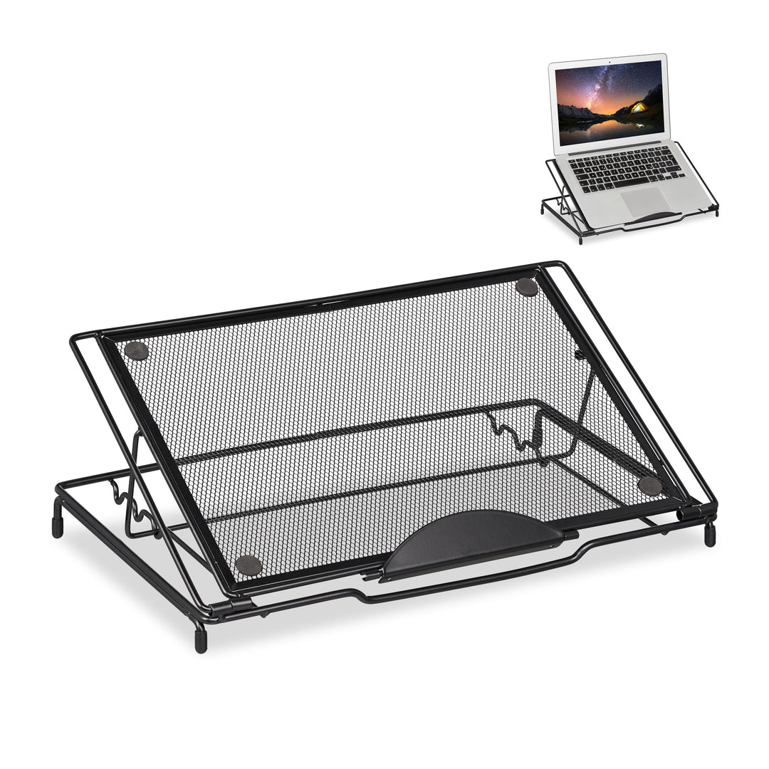 Relaxdays Laptopständer, klappbar, Halter für Notebook & Tablet, bis 14 Zoll, 3 Winkel, Mesh-Design,