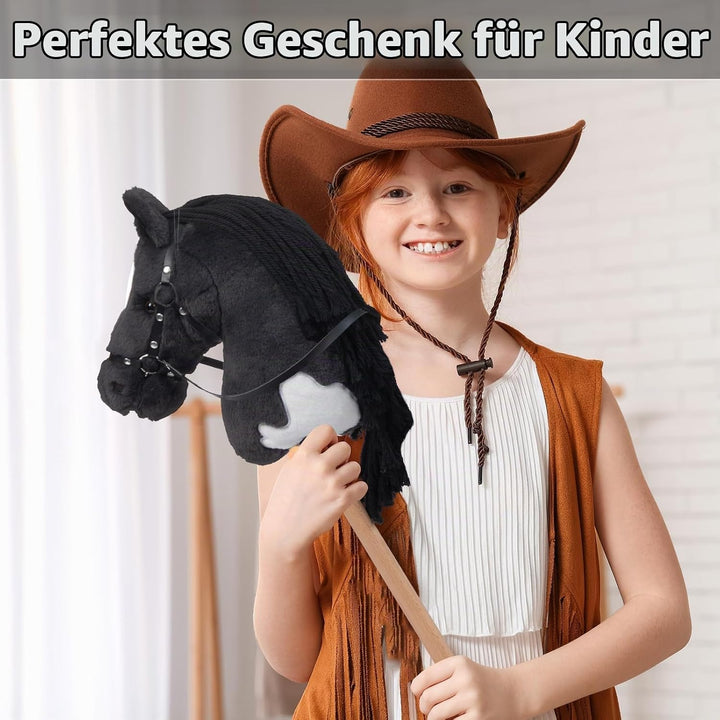 BEJOY Steckenpferd Spielzeug Pferd, Hobby Horse Holzpferd Plüschpferd zum Reiten für Kinder mit Half