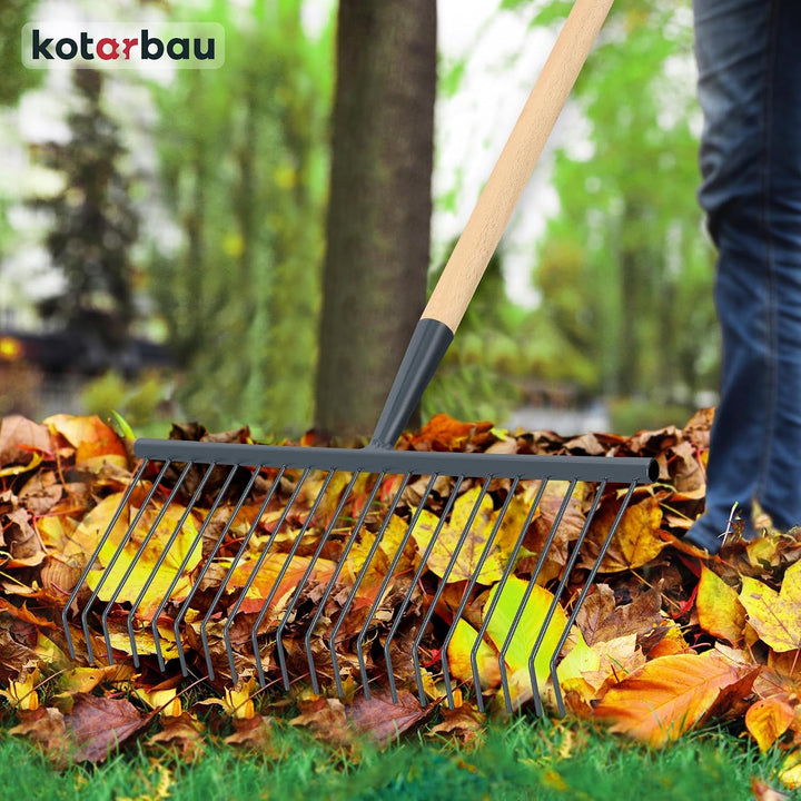 KOTARBAU® Laubfeger Gartenrechen aus Draht 420 mm mit Holzstiel 150 cm Rechen aus Stahl Fächerbesen