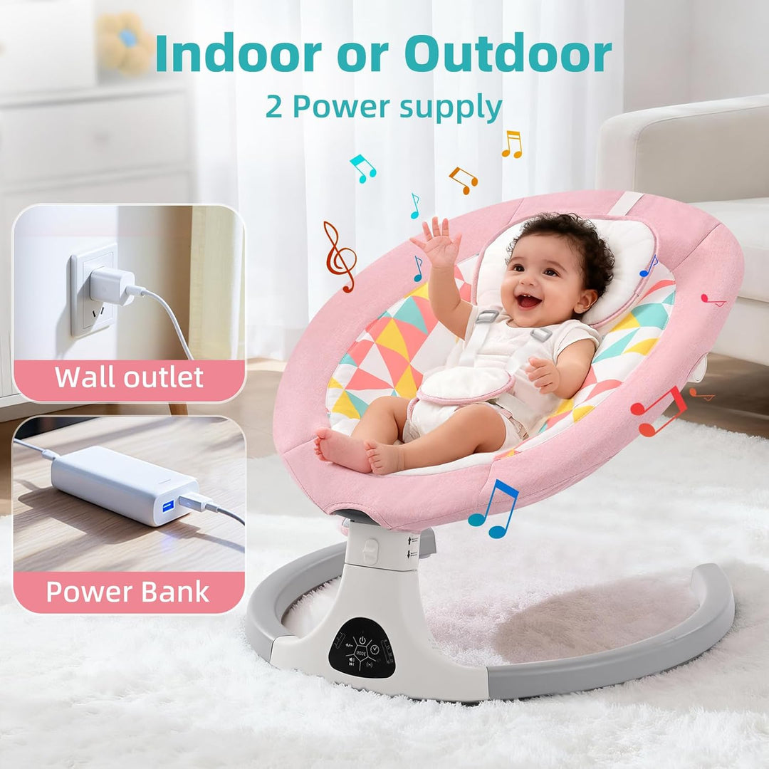 Babywippe Elektrisch,Babyschaukel Indoor Bluetooth, 5 Schwinggeschwindigkeit, 3 Winkellage, Fernsteu