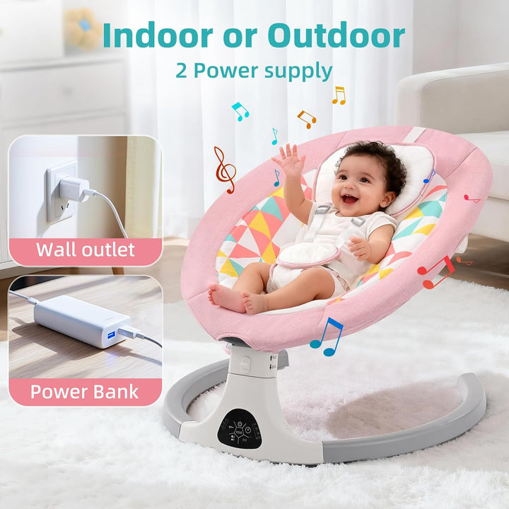 Babywippe Elektrisch,Babyschaukel Indoor Bluetooth, 5 Schwinggeschwindigkeit, 3 Winkellage, Fernsteu