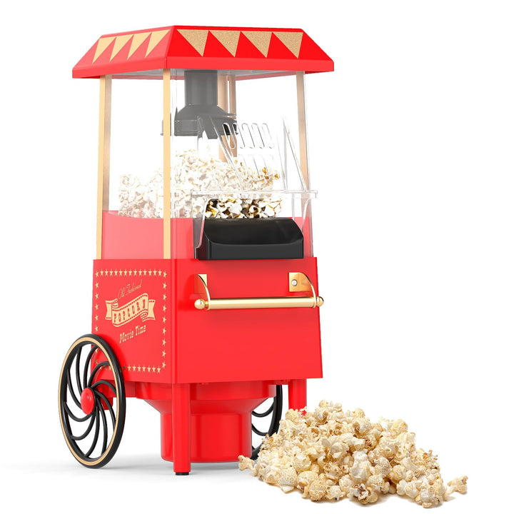 LIFEZEAL Retro Popcornmaschine 1200W, Heissluft Popcorn Maker ohne Öl, Popcornautomat mit Messbecher