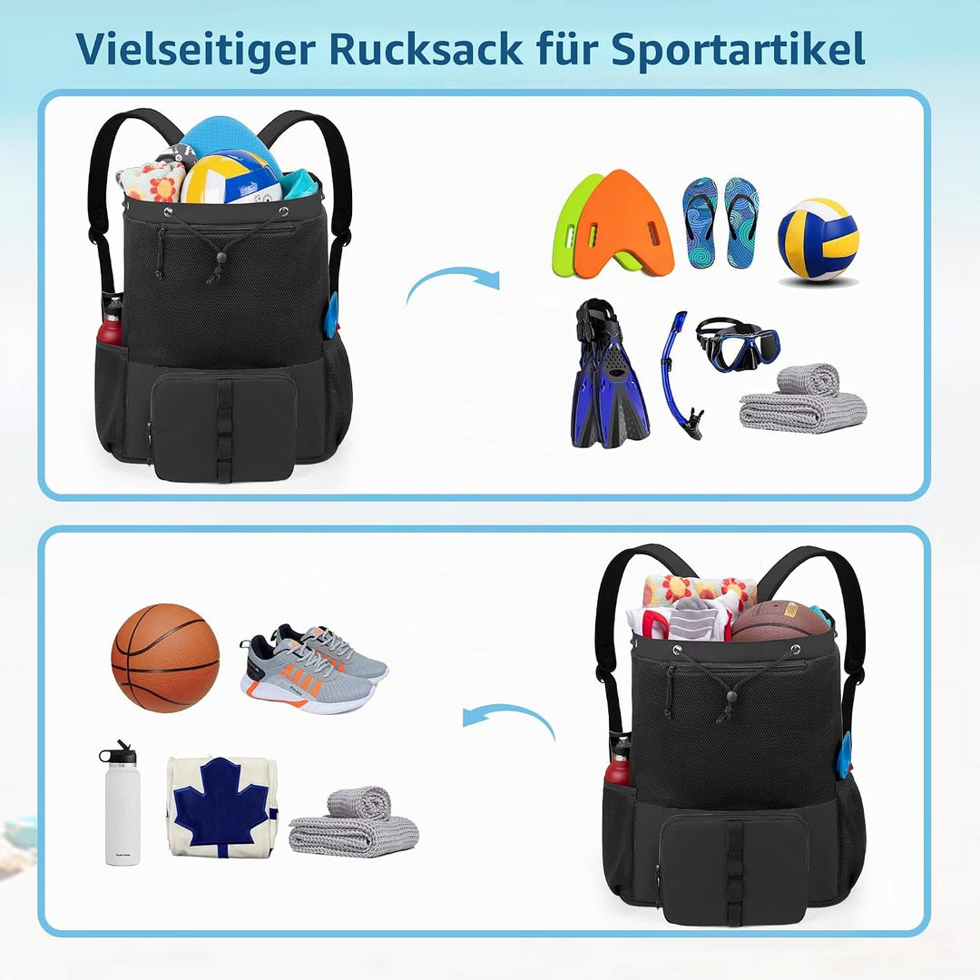 Fasrom Mesh Strandrucksack mit Reissverschluss unten, Sport Gym Rucksack zum Schwimmen, Strand und P