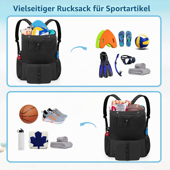 Fasrom Mesh Strandrucksack mit Reissverschluss unten, Sport Gym Rucksack zum Schwimmen, Strand und P