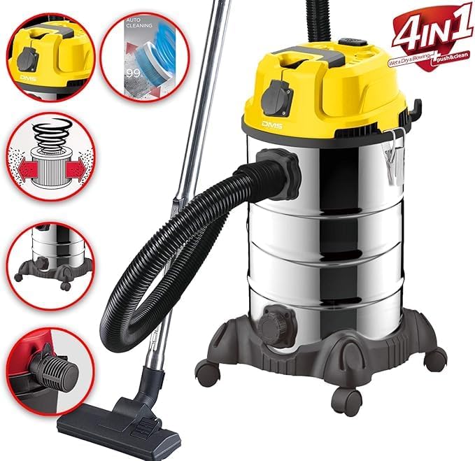 DMS Industriestaubsauger mit 2300 Watt | Nasssauger | Trockensauger | Edelstahl | Blasfunktion | Fil