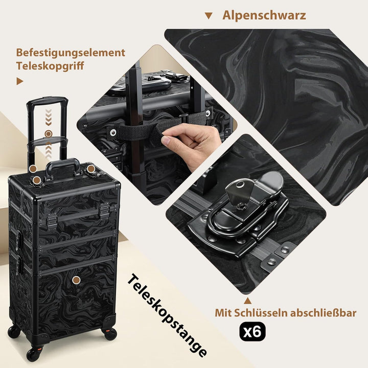 Kosmetik Trolley 3-in-1 Make up Koffer Kosmetikkoffer Trolley Schminkkoffer Gross Friseurkoffer mit