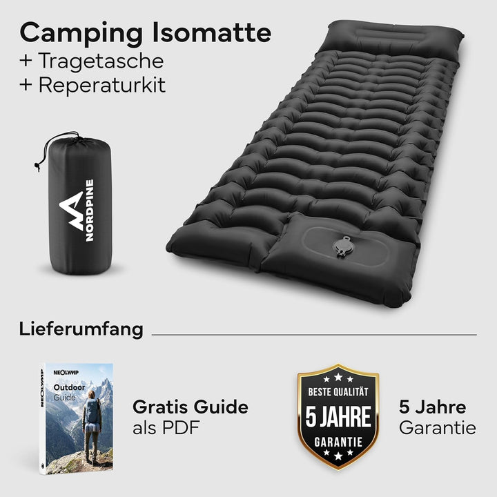 NEOLYMP NORDPINE Isomatte Camping - Integrierte Fusspumpe, Aufblasbar, 10 cm Dick - 200x70 cm, Ultra