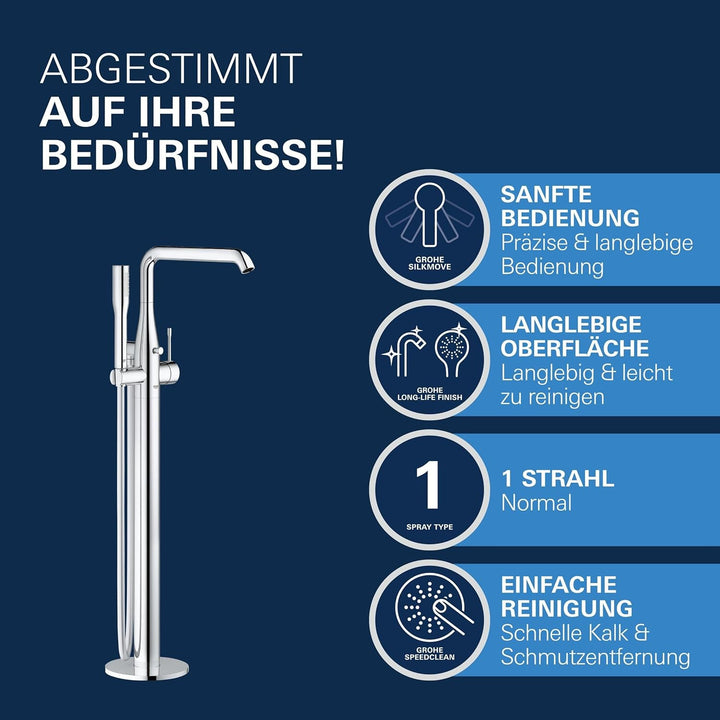 GROHE Essence - Einhand- Wannenbatterie (bodenmontage, mit Euphoria Cosmopolitan Stick Handbrause, a