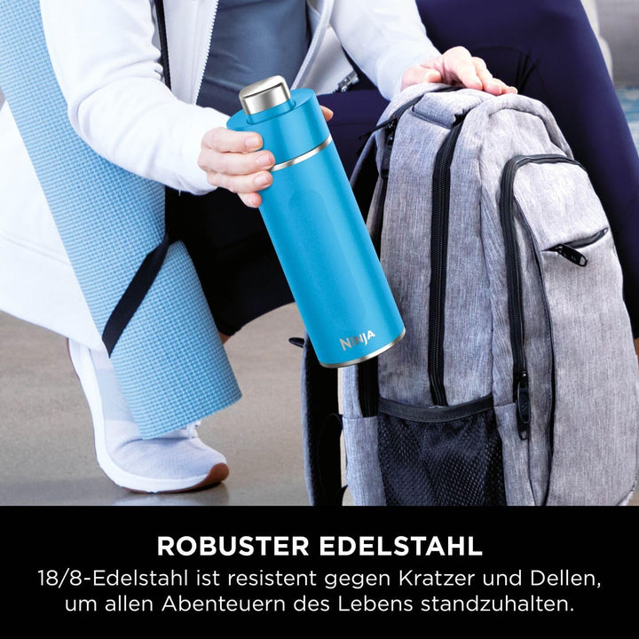 Ninja Thirsti Wasserflasche, Thermobecher to go, Tropenblau, DW1801EUUKSB | 530 ml, auslaufsicherer