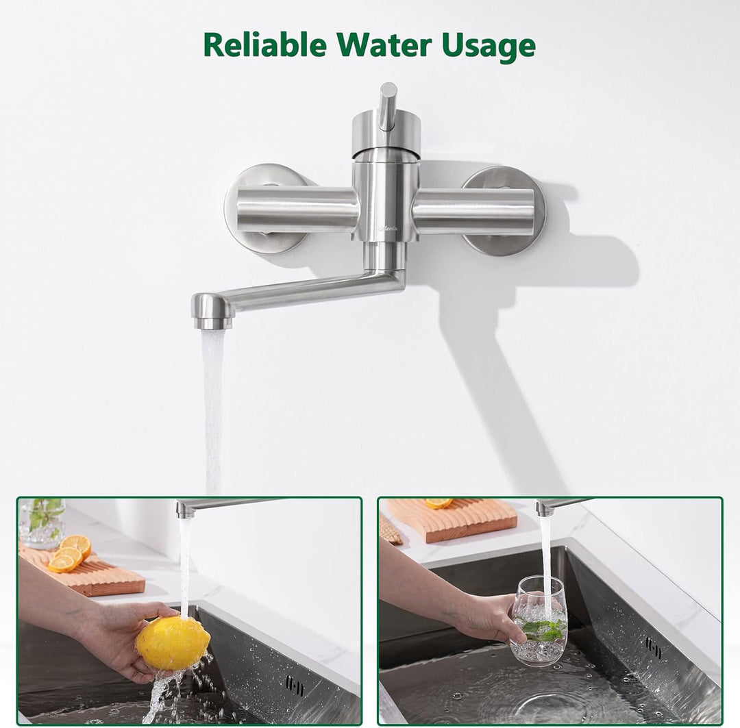 Küchenarmatur Wasserhahn Küche Wand, 360° Drehbar Edelstahl Spültischarmatur Wasserhahn Einhebelmisc