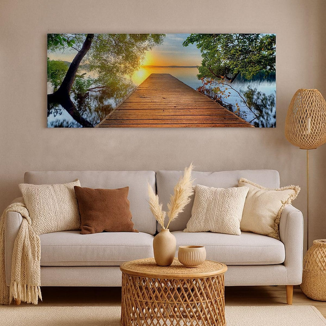 Wandbilder Dekoration Wohnzimmer Brücke See Panorama Bilder auf Leinwand 120x50cm Leinwandbild mit R