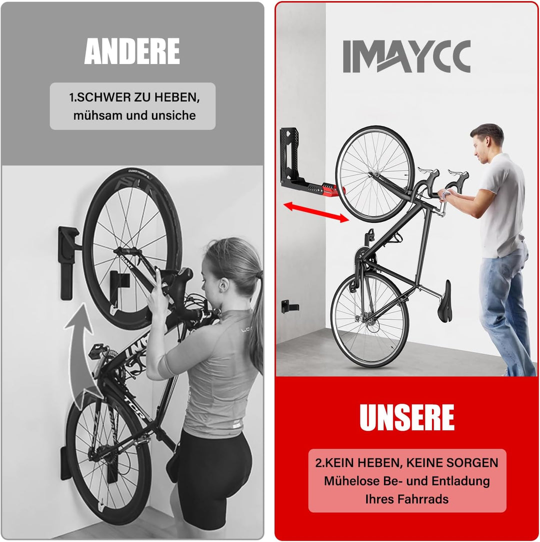 IMAYCC No Lifting Bicycle Wall Mount, Vertical Adjustable Foldable Wall Mount Bicycle, Swivelling Sp