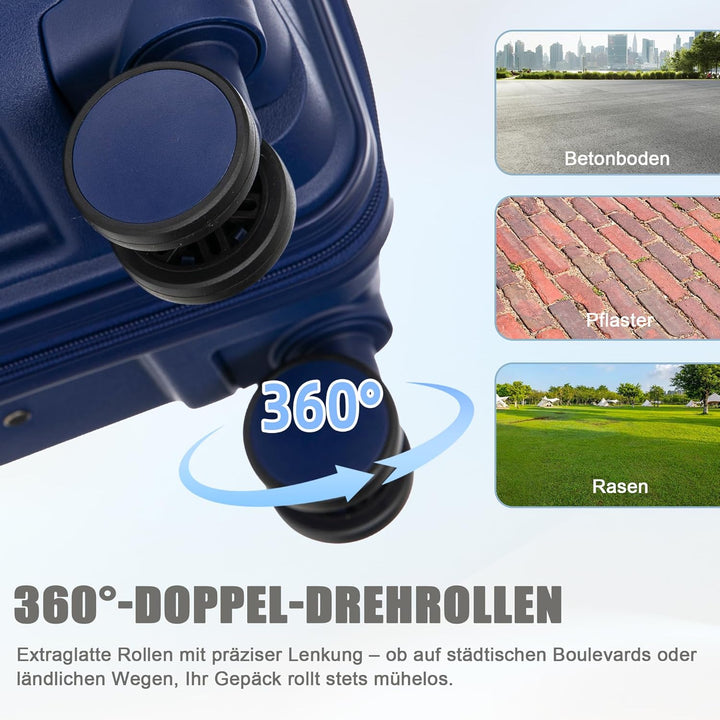 Hartschalen-Koffer Trolley Handgepäck Rollkoffer, Reisekoffer Set mit 4 Rollen, 3er Gepäckset, Blau