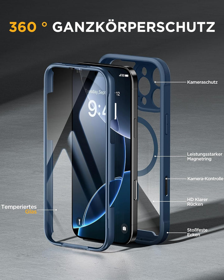 Miracase Glas Serie für iPhone 16 Pro Max Hülle mit Magsafe, [Zauberhafte Kamerasteuerung & 360 Mili