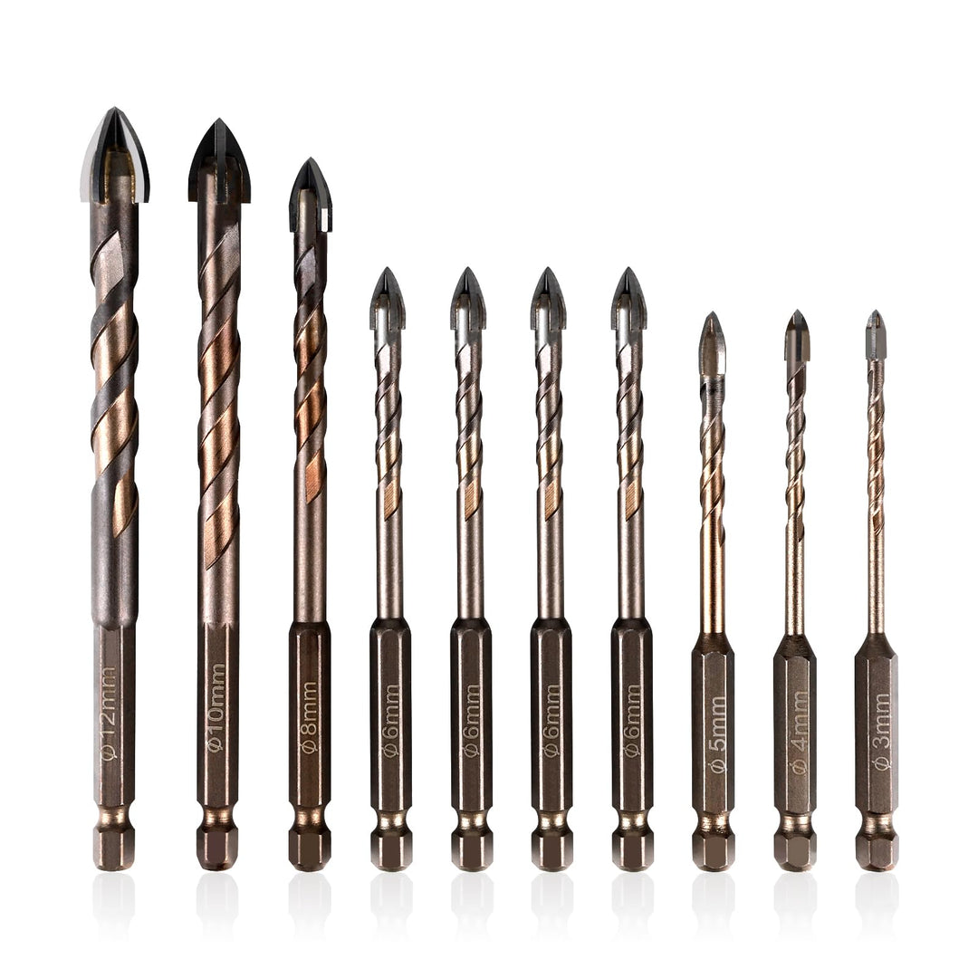 LALAGO Fliesenbohrer Set 10 tlg, Ø 3-12mm, Glasbohrer Set, Betonbohrer Set, Keramikbohrer Set, Unive