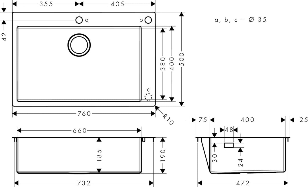 hansgrohe Küchenspüle, Einbau 660 mm für 800 mm Unterschrank, edelstahl 80cm Unterschrank für 2-Loch