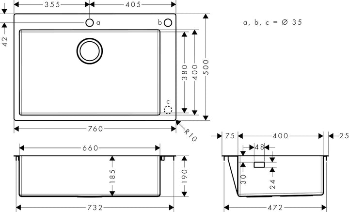 hansgrohe Küchenspüle, Einbau 660 mm für 800 mm Unterschrank, edelstahl 80cm Unterschrank für 2-Loch