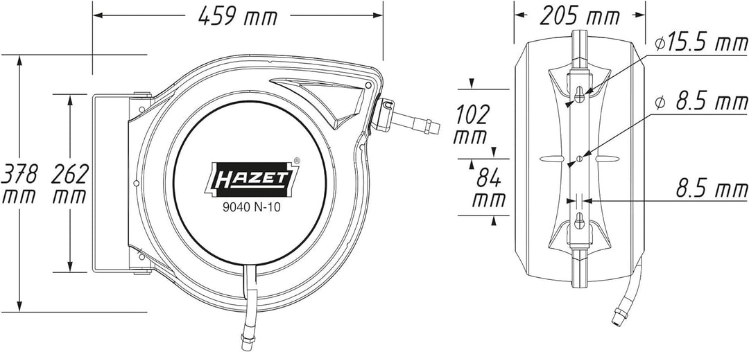 HAZET Schlauchroller Mit Schnellkupplung 9040N/2 | mit Stop at any point-Funktion, Gebremstes Aufwic