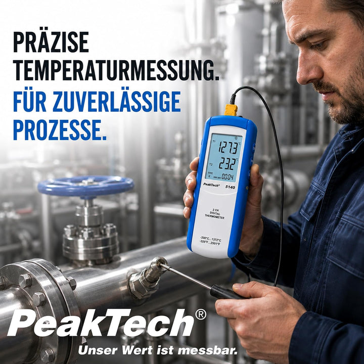 PeakTech 5140-2CH Digital Themometer Typ-K -200°C … 1372°C 2 Kanal, 2 Kanal