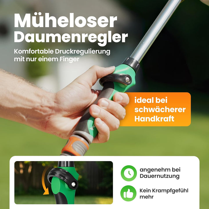 rainfactory Giessstab 45cm - Gartenbrause mit Stiel & 8 Sprühbildern - 180° drehbare Giesslanze mit