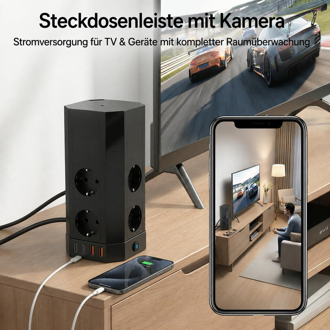 WiFi Steckdosenkamera, 2.4/5 GHz Überwachungskamera Innen mit Bewegungserkennung und Überspannungssc