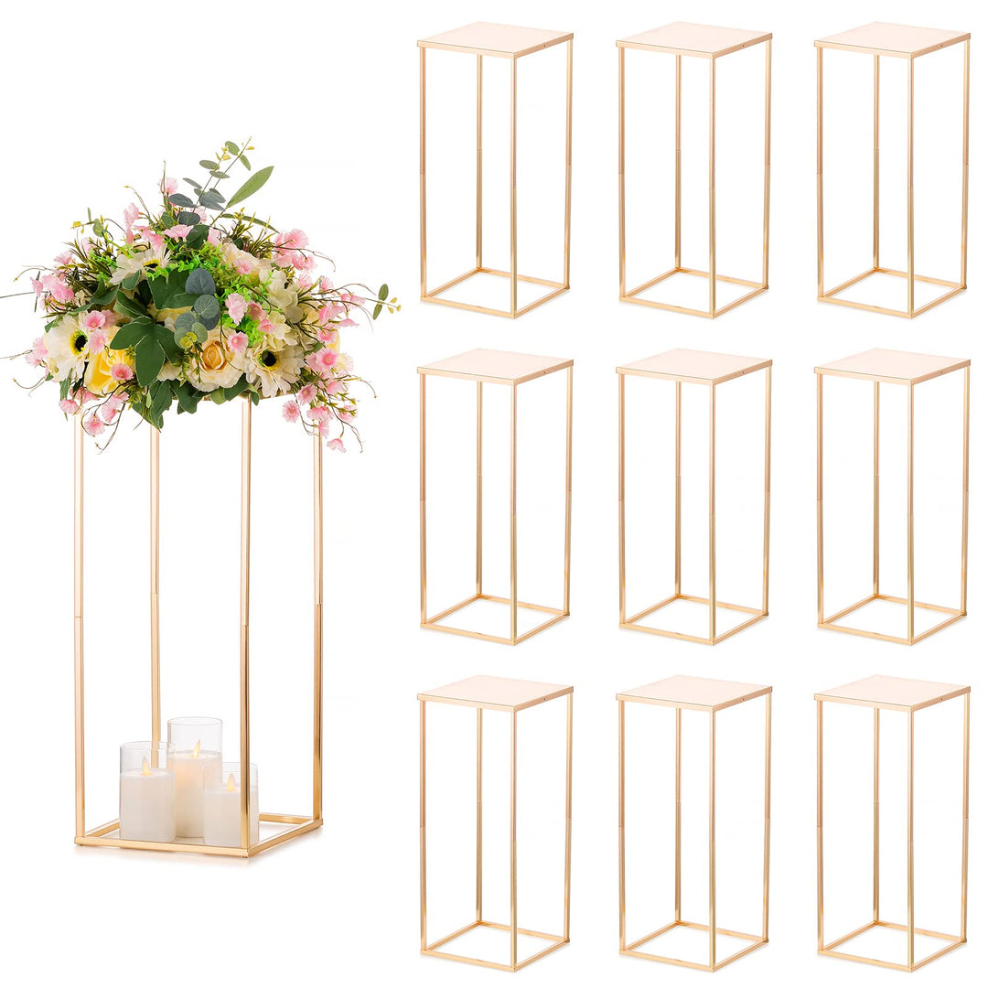 Sziqiqi 60cm Metall Goldene Rechteckige Vasen mit Platte Hochzeits Tisch – 10Stück Hoch Vase Blumens