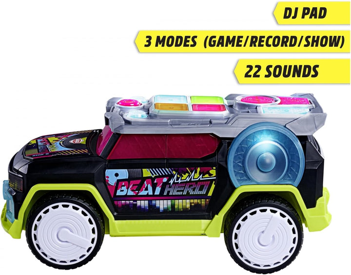 Dickie Toys - Beat Hero Spielzeugauto mit DJ-Pult und 22 Sounds, Auto mit Hip-Hop, Pop und Elektroni