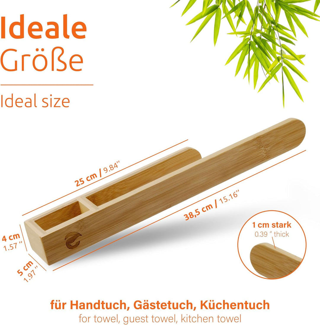 ECENCE Handtuchhalter Holz ohne Bohren, Natürlich & Stilvoll, Selbstklebende Handtuchstange aus Bamb