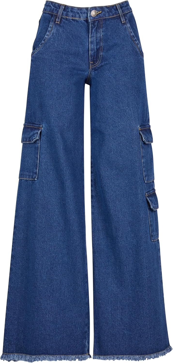 Urban Classics Ladies Mid Waist Cargo Denim Pants Frauen Cargohose schwarz Basics 26 Mid Indigo Wash