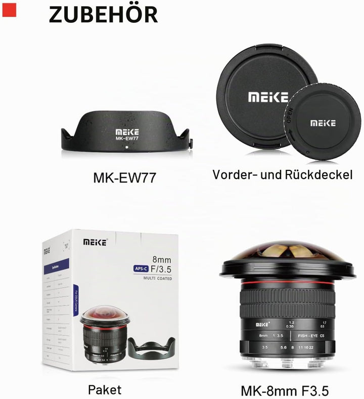 Meike 8mm f3.5 Ultra Weitwinkel Fisheye Objektiv für Canon EOS EF Mount DSLR Kameras EOS 70D 77D 80D