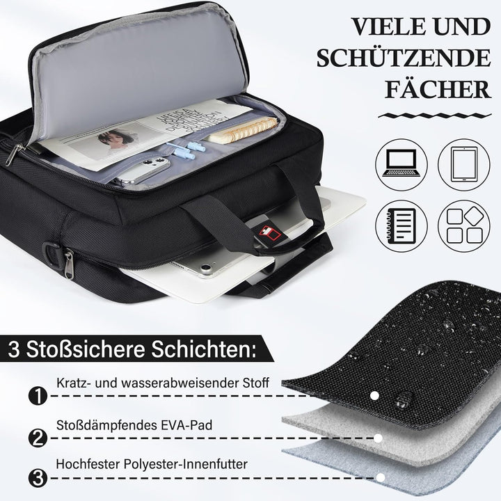 RAINSMORE Laptoptasche 17 Zoll Aktentasche Arbeitstasche Herren Business Taschen Notebooktasche Comp