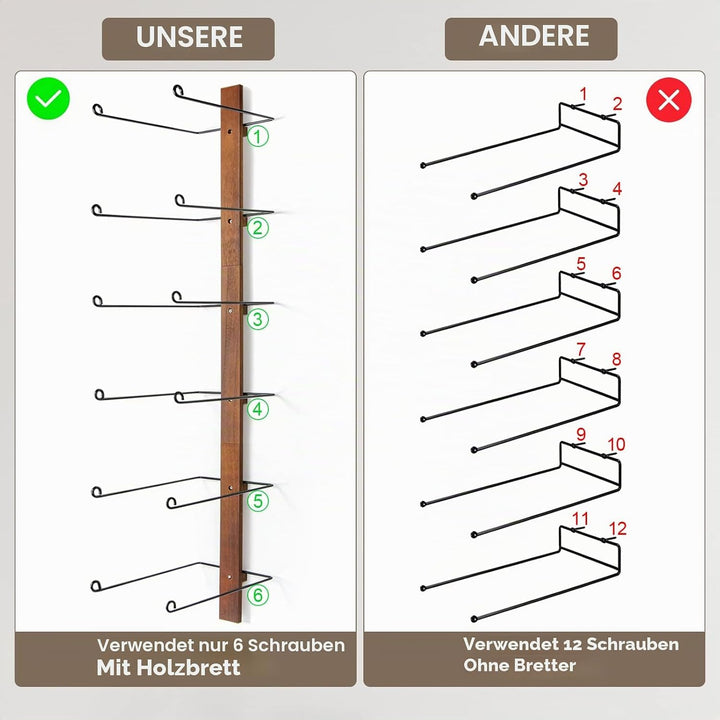 TIPSYTREE Kappenhalter, Cap Halter Tür Hut Racks, 6 Stücke Hut Rack für Cowboyhüte mit Holzbrett, Me