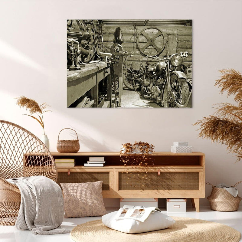 Bilder auf Leinwand 100x70cm Leinwandbild mit Rahmen Werkstatt Motor Gross Wanddeko Bild Schlafzimme