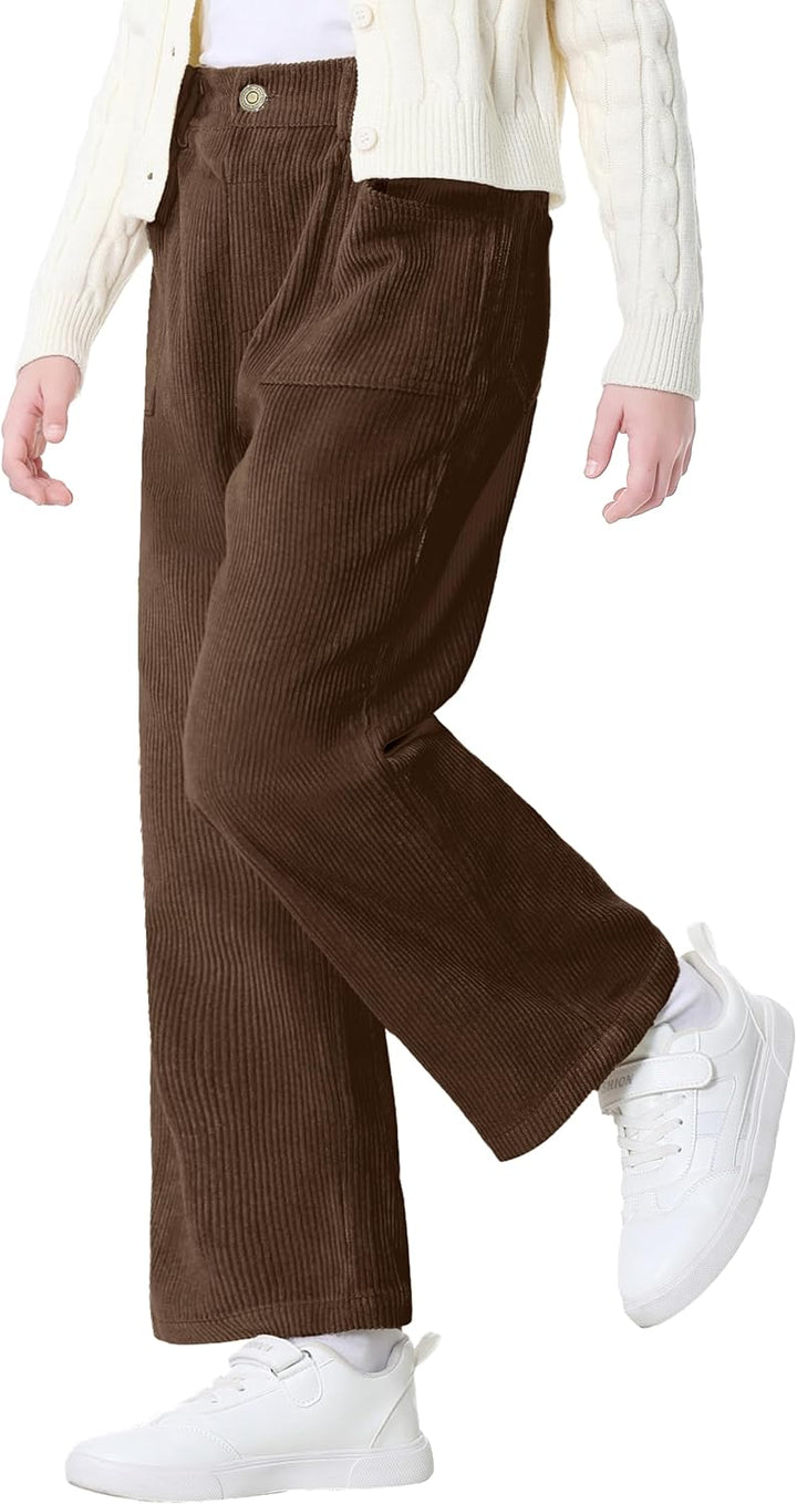 Rolanko Mädchen Cordhose, Pull On Elastische Taille Gerades Bein Abgeschnitten Lange Hosen für Kinde